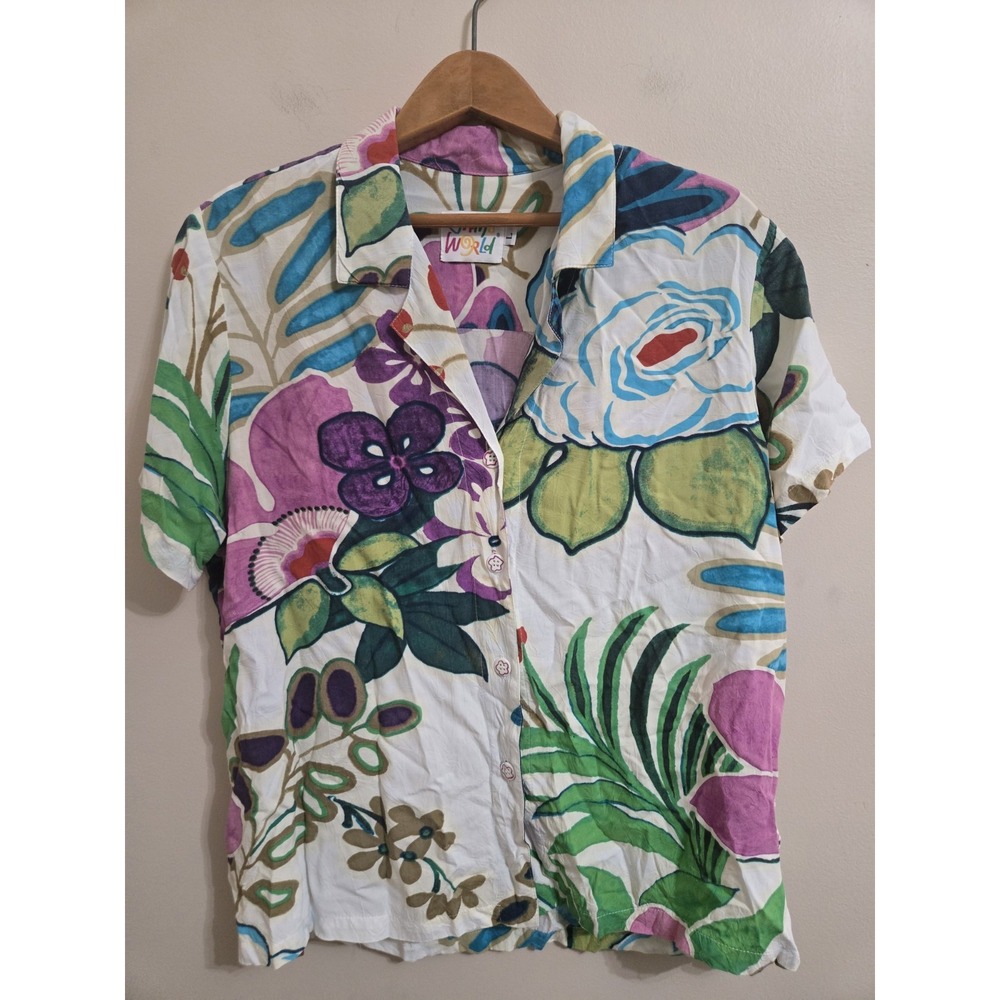 Vintage Jams World Lotus‎ Moon Shirt Women's L Hawaiian Floral Made in Hawaii
